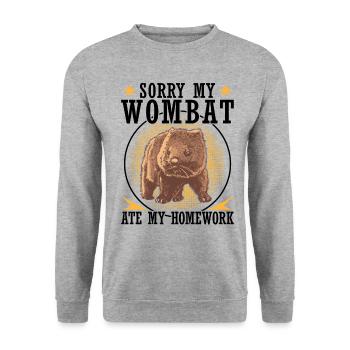 Wombat hat meine Hausaufgaben Beuteltier - Unisex Pullover - Weißgrau meliert - Vorne - Alina (178cm) & Michal (187cm)