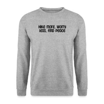 Wandern - Hike more, worry less, find peace - Unisex Pullover - Weißgrau meliert - Vorne - Alina (178cm) & Michal (187cm)
