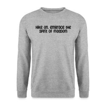 Wandern - Hike on, embrace the spirit of freedom - Unisex Pullover - Weißgrau meliert - Vorne - Alina (178cm) & Michal (187cm)