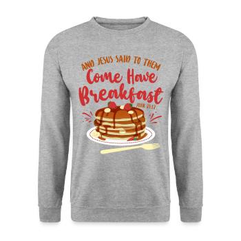 Citation biblique pour enfants amoureux des crêpes - Sweat-shirt Unisexe - gris chiné - Devant - Alina (178cm) & Michal (187cm)
