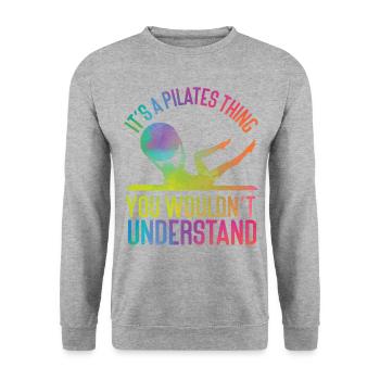 Instructeur de Pilates Enseignant - Sweat-shirt Unisexe - gris chiné - Devant - Alina (178cm) & Michal (187cm)