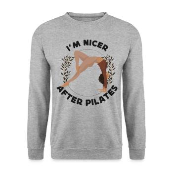Instructeur de Pilates Enseignant Je suis - Sweat-shirt Unisexe - gris chiné - Devant - Alina (178cm) & Michal (187cm)