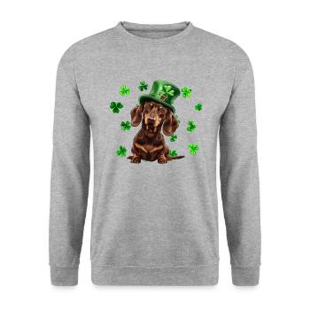 Teckel St Patrick’s Day Shamrock - Sweat-shirt Unisexe - gris chiné - Devant - Alina (178cm) & Michal (187cm)