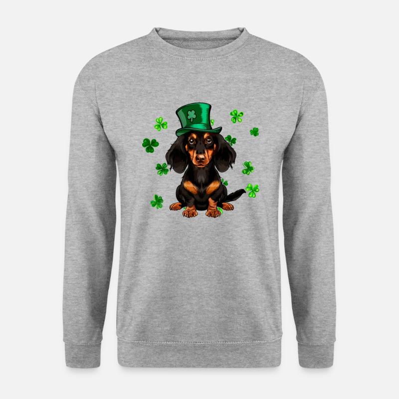 Dachshund St Patricks Day Shamrock - Unisex Pullover - Weißgrau meliert