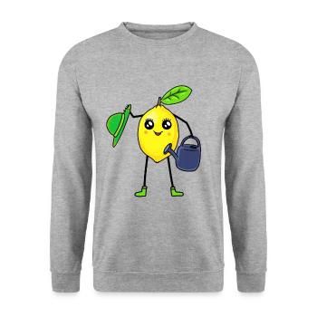 Zitrone Frucht Obst Gärtner Gießkanne Gartenarbeit - Unisex Pullover - Weißgrau meliert - Vorne - Alina (178cm) & Michal (187cm)