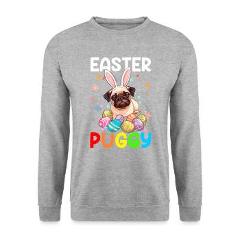Oeufs de Pâques Carlin Chasse jour de Pâques - Sweat-shirt Unisexe - gris chiné - Devant - Alina (178cm) & Michal (187cm)