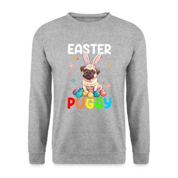 Oeufs de Pâques Carlin Chasse jour de Pâques - Sweat-shirt Unisexe - gris chiné - Devant - Alina (178cm) & Michal (187cm)