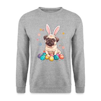 Oeufs de Pâques Carlin Chasse jour de Pâques - Sweat-shirt Unisexe - gris chiné - Devant - Alina (178cm) & Michal (187cm)