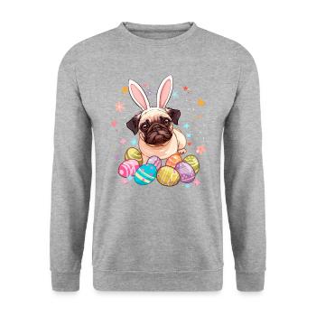Oeufs de Pâques Carlin Chasse jour de Pâques - Sweat-shirt Unisexe - gris chiné - Devant - Alina (178cm) & Michal (187cm)