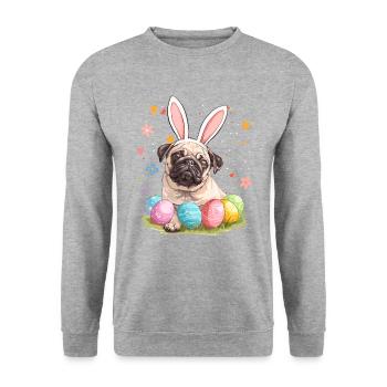 Oeufs de Pâques Carlin Chasse jour de Pâques - Sweat-shirt Unisexe - gris chiné - Devant - Alina (178cm) & Michal (187cm)