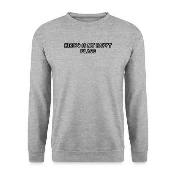 Wandern - Hiking is my happy place - Unisex Pullover - Weißgrau meliert - Vorne - Alina (178cm) & Michal (187cm)