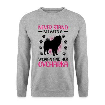Femme Ovcharka et son Ovcharka caucasien - Sweat-shirt Unisexe - gris chiné - Devant - Alina (178cm) & Michal (187cm)