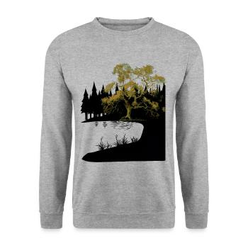 Natur Baum See Wald Naturliebhaber Flora Dark - Unisex Pullover - Weißgrau meliert - Vorne - Alina (178cm) & Michal (187cm)
