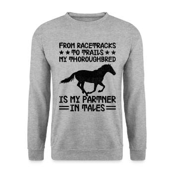 Courses de chevaux pur-sang Équitation Chevaux équestres - Sweat-shirt Unisexe - gris chiné - Devant - Alina (178cm) & Michal (187cm)