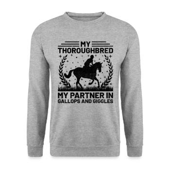 Thoroughbred Horse Racing Riding Equestian Horses - Unisex Sweatshirt - salt & pepper - Front - Alina (178cm) & Michal (187cm)