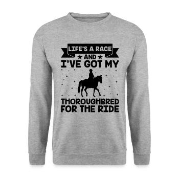 Thoroughbred Horse Racing Riding Equestian Horses - Unisex Sweatshirt - salt & pepper - Front - Alina (178cm) & Michal (187cm)