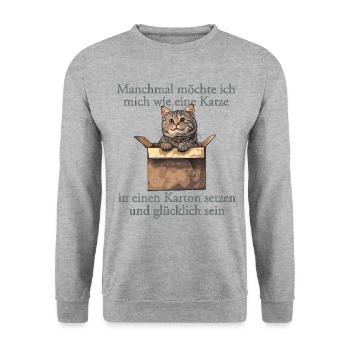 Katze im Karton Katzenmama und Katzenfan - Unisex Pullover - Weißgrau meliert - Vorne - Alina (178cm) & Michal (187cm)