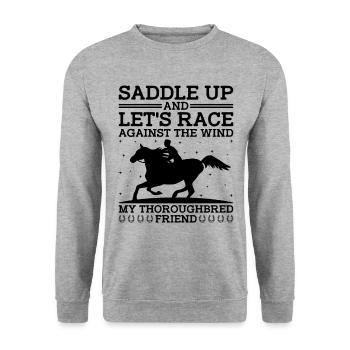 Thoroughbred Horse Racing Riding Equestian Horses - Unisex Sweatshirt - salt & pepper - Front - Alina (178cm) & Michal (187cm)