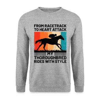 Thoroughbred Horse Racing Riding Equestian Horses - Unisex Sweatshirt - salt & pepper - Front - Alina (178cm) & Michal (187cm)