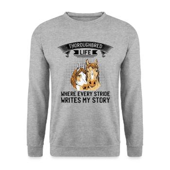 Thoroughbred Horse Racing Riding Equestian Horses - Unisex Sweatshirt - salt & pepper - Front - Alina (178cm) & Michal (187cm)