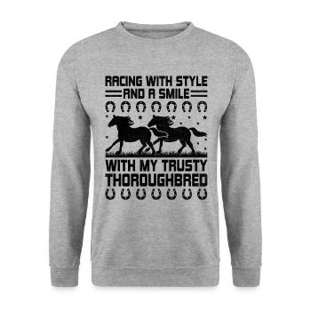 Courses de chevaux pur-sang Équitation Chevaux équestres - Sweat-shirt Unisexe - gris chiné - Devant - Alina (178cm) & Michal (187cm)