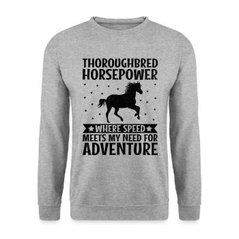 Thoroughbred Horse Racing Riding Equestian Horses - Unisex Sweatshirt - salt & pepper - Front - Alina (178cm) & Michal (187cm)