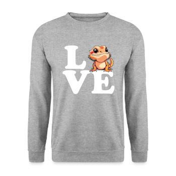 I love bearded dragon, reptile bearded - Unisex Pullover - Weißgrau meliert - Vorne - Alina (178cm) & Michal (187cm)