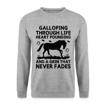 Thoroughbred Horse Racing Riding Equestian Horses - Unisex Sweatshirt - salt & pepper - Front - Alina (178cm) & Michal (187cm)