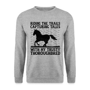 Thoroughbred Horse Racing Riding Equestian Horses - Unisex Sweatshirt - salt & pepper - Front - Alina (178cm) & Michal (187cm)