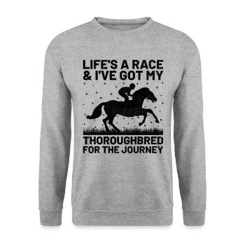 Thoroughbred Horse Racing Riding Equestian Horses - Unisex Sweatshirt - salt & pepper - Front - Alina (178cm) & Michal (187cm)