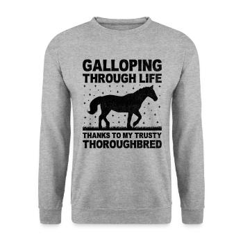 Thoroughbred Horse Racing Riding Equestian Horses - Unisex Sweatshirt - salt & pepper - Front - Alina (178cm) & Michal (187cm)