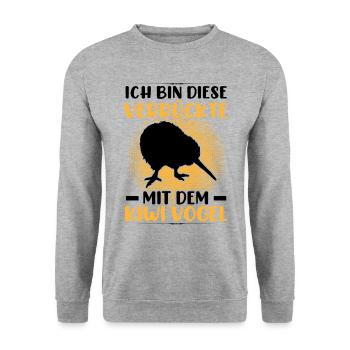 Verrückte mit Kiwi Vogel Schnepfenstrauß - Unisex Pullover - Weißgrau meliert - Vorne - Alina (178cm) & Michal (187cm)