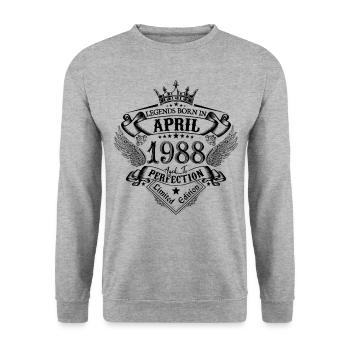 Geburtstag April 1988 April Geburtstag 1988 - Unisex Pullover - Weißgrau meliert - Vorne - Alina (178cm) & Michal (187cm)