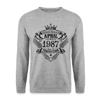 Birthday April 1987 April Anniversary 1987 - Unisex Sweatshirt - salt & pepper - Front - Alina (178cm) & Michal (187cm)