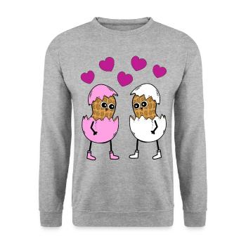 Frohe Ostern Osterfest Ostereier Erdnüsse Eier Ei - Unisex Pullover - Weißgrau meliert - Vorne - Alina (178cm) & Michal (187cm)