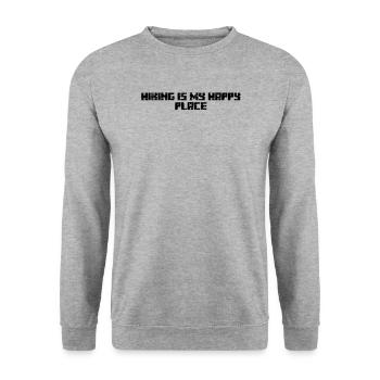 Wandern - Hiking is my happy place - Unisex Pullover - Weißgrau meliert - Vorne - Alina (178cm) & Michal (187cm)