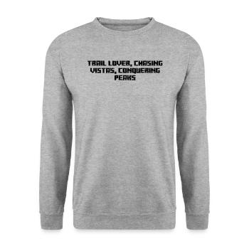 Randonnée - Amoureux des sentiers, à la poursuite des panoramas, à la conquête - Sweat-shirt Unisexe - gris chiné - Devant - Alina (178cm) & Michal (187cm)