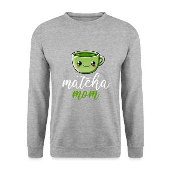 Matcha mom, matcha - Unisex Pullover - Weißgrau meliert - Vorne - Alina (178cm) & Michal (187cm)