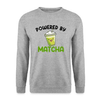 powered by matcha, matcha - Unisex Pullover - Weißgrau meliert - Vorne - Alina (178cm) & Michal (187cm)