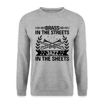 Posaunist Posaunist Marching Band Posaune - Unisex Pullover - Weißgrau meliert - Vorne - Alina (178cm) & Michal (187cm)
