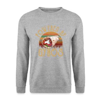 Propulsé par gyros Greek Food - Sweat-shirt Unisexe - gris chiné - Devant - Alina (178cm) & Michal (187cm)