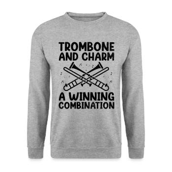 Posaunist Posaunist Marching Band Posaune - Unisex Pullover - Weißgrau meliert - Vorne - Alina (178cm) & Michal (187cm)