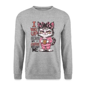 I Woke Up Because My Coffee Needed Me für - Unisex Pullover - Weißgrau meliert - Vorne - Alina (178cm) & Michal (187cm)