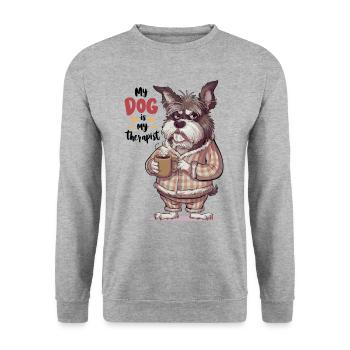 Mein Hund ist mein Therapeut Tierliebhaber - Unisex Pullover - Weißgrau meliert - Vorne - Alina (178cm) & Michal (187cm)