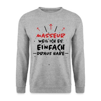 Masseur Spruch Massage Lustiges Masseur Geschenk - Unisex Pullover - Weißgrau meliert - Vorne - Alina (178cm) & Michal (187cm)