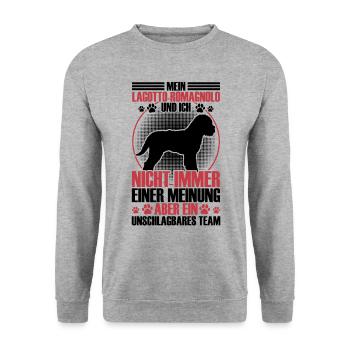 Lagotto Romagnolo ist unschlagbar Wasserhund - Unisex Pullover - Weißgrau meliert - Vorne - Alina (178cm) & Michal (187cm)