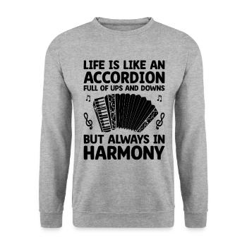 La vie est comme un accordéon plein de hauts et de bas Ac - Sweat-shirt Unisexe - gris chiné - Devant - Alina (178cm) & Michal (187cm)