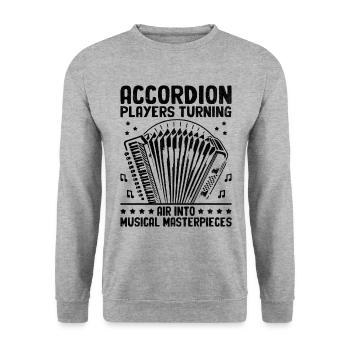 Akkordeonspieler verwandeln Luft in musikalisches Meisterwerk - Unisex Pullover - Weißgrau meliert - Vorne - Alina (178cm) & Michal (187cm)
