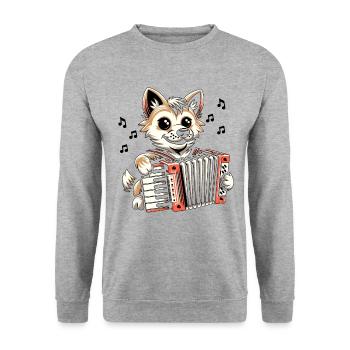 Katze spielendes Akkordeon Musiker Akkordeonist Accord - Unisex Pullover - Weißgrau meliert - Vorne - Alina (178cm) & Michal (187cm)