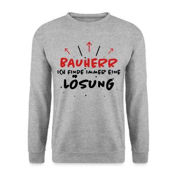 Bauherr Spruch Hausbau Richtfest Bauherr Geschenk - Unisex Pullover - Weißgrau meliert - Vorne - Alina (178cm) & Michal (187cm)